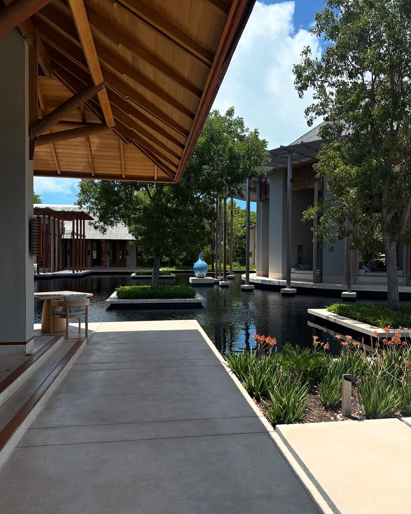 Reflecting pool courtyard at the sound healing retreat property